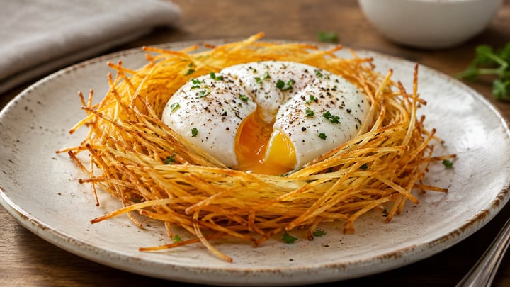 Potatisrede med pocherat ägg