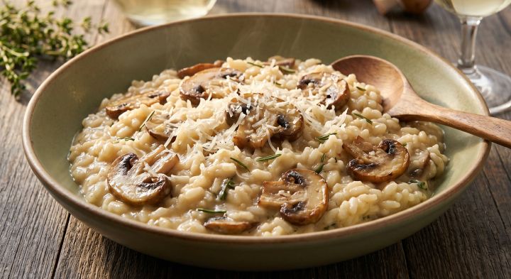 Arroz Cremoso com Cogumelos (Estilo Risoto Arbório)