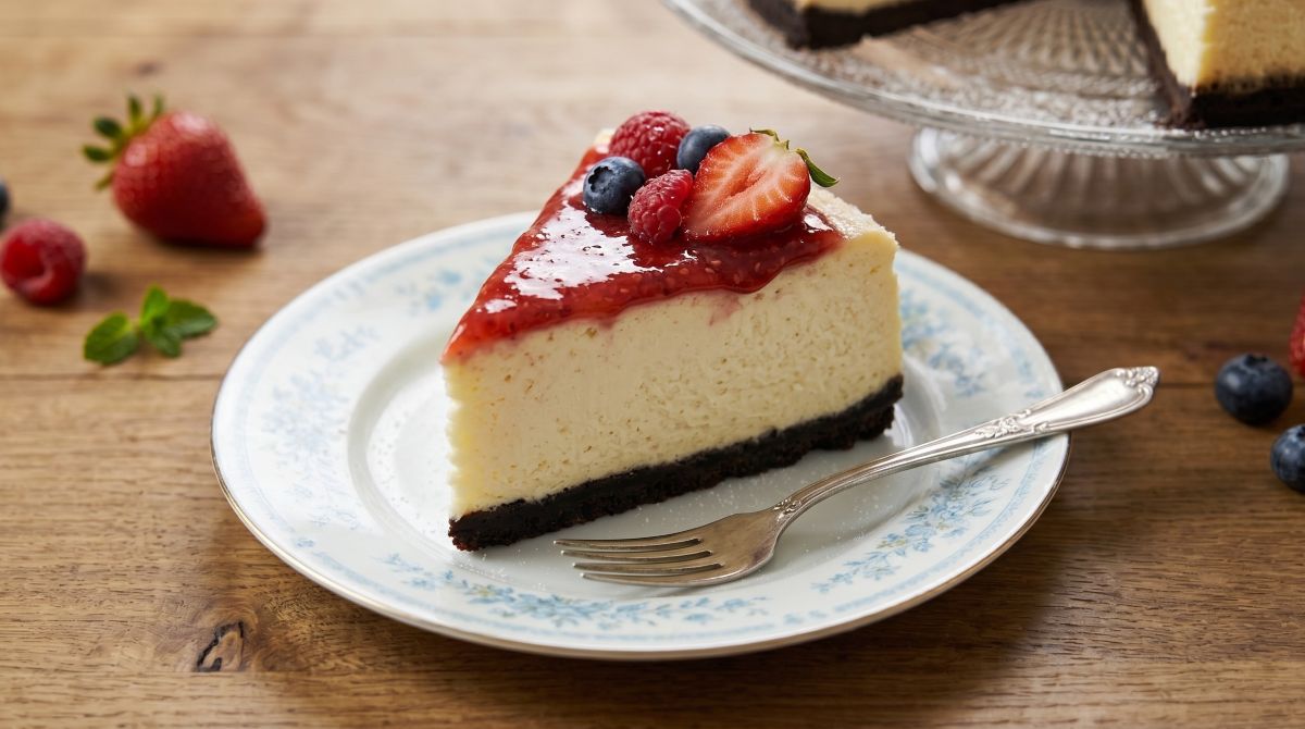 Cheesecake Cremoso de Chocolate Branco e Frutas Vermelhas