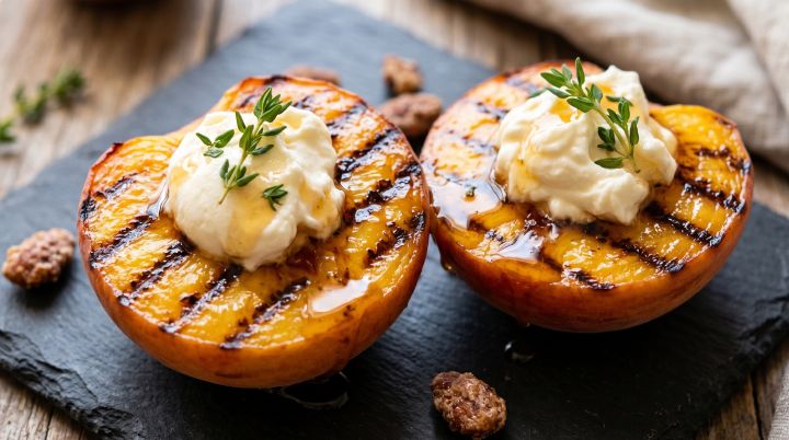 Duraznos Asados con Miel de Tomillo y Mascarpone