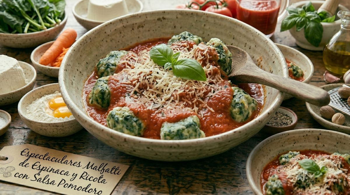 Espectaculares Malfatti de Espinaca y Ricota con Salsa Pomodoro