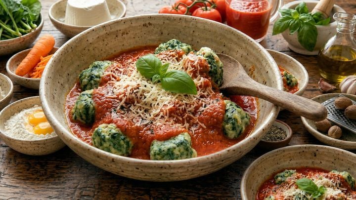 Espetaculares Malfatti de Espinafre e Ricota com Molho Pomodoro