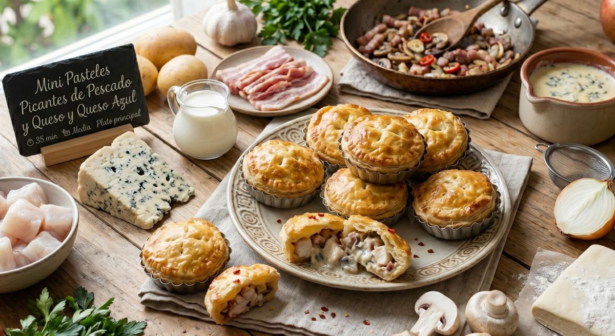 Mini Pastéis Picantes de Peixe e Queijo Azul