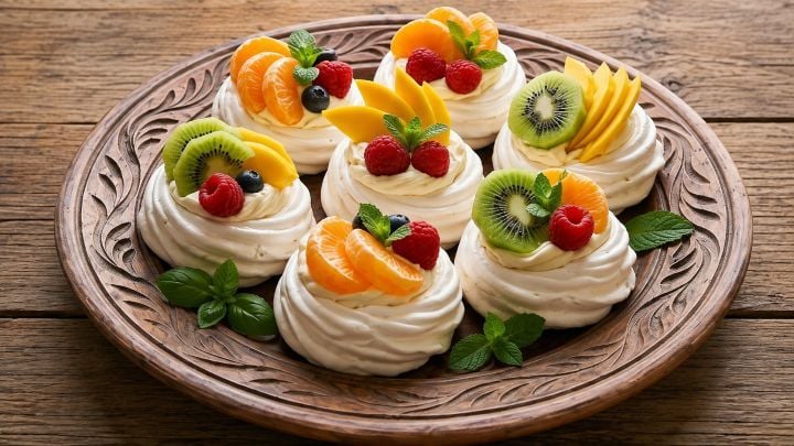 Mini Pavlovas con Crema de Vainilla y Frutas de Estación
