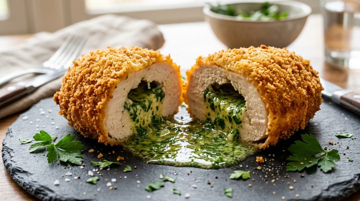Chicken Kiev: Breast Stuffed with Garlic and Parsley Butter