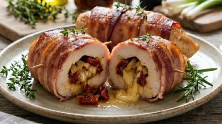 Pechugas Rellenas con Tomates Secos, Queso y Panceta