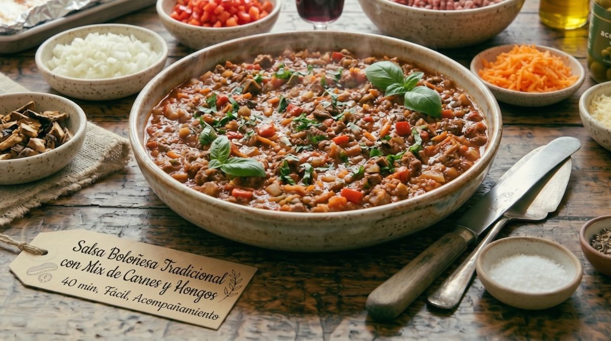 Salsa Boloñesa Tradicional con Mix de Carnes y Hongos