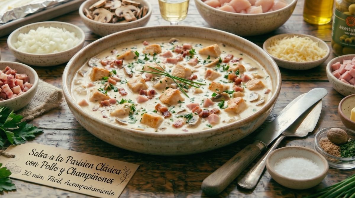 Salsa a la Parisien Clásica con Pollo y Champiñones