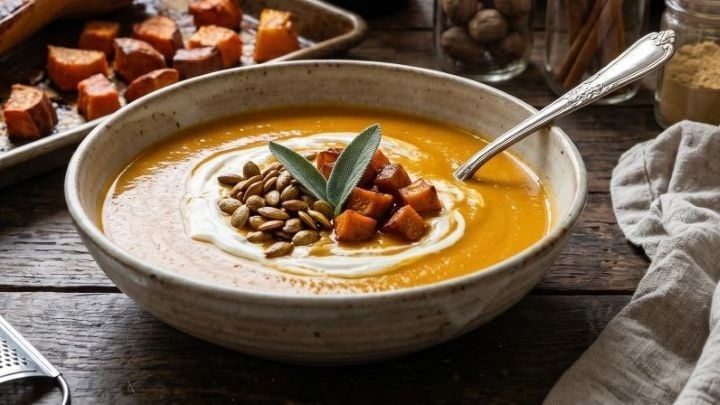 Sopa de Calabaza Asada y Batata Caramelizada