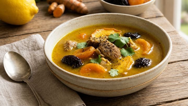 Sopa de Cordero con Frutas Secas y Cúrcuma