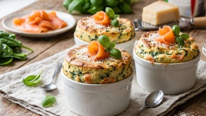 Soufflé gastronomique aux épinards et au saumon fumé
