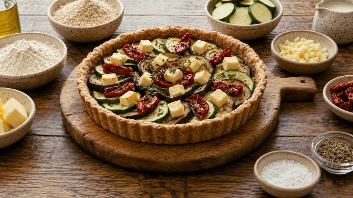 Tarta Integral de Berenjena, Zucchini y Tomates Secos