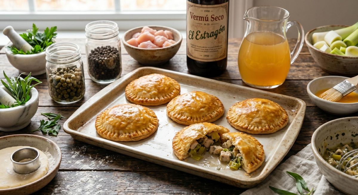 Tarteletas Douradas de Frango e Alho-poró ao Estragão